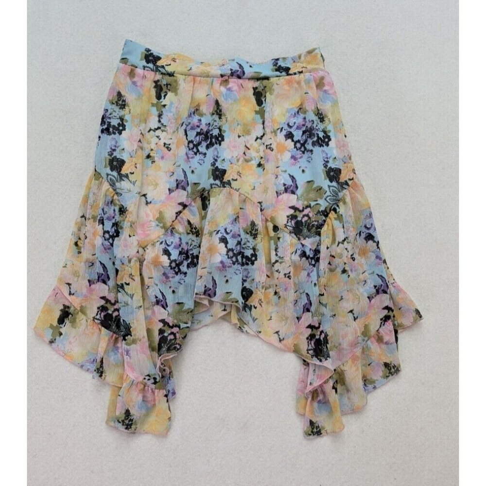Disney D-Signed Girls Handkerchief Hem Skirt Blue Floral Lined Size Small Spring